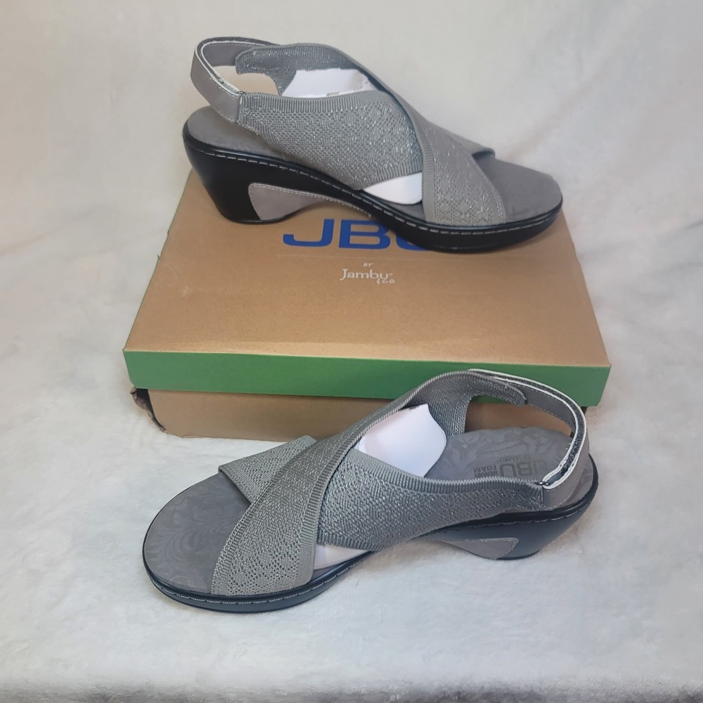 JBU by Jambu Women's Alyssa‎ Slingback Knit Wedge Heel Sandal Grey NIB Size 12 M